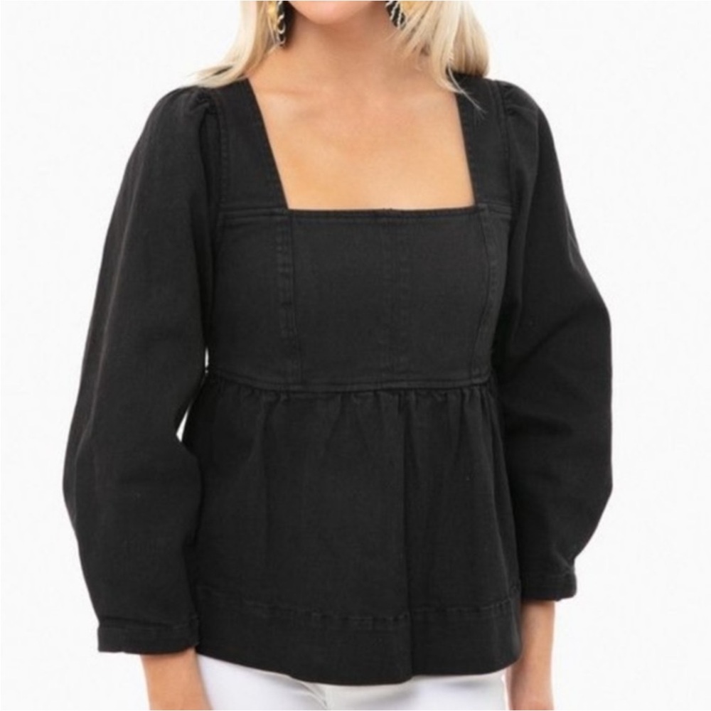 Do + Be Heyward Denim Top Black